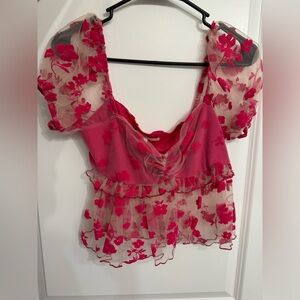 Urban Outfitters Floral Sheer Pink Top